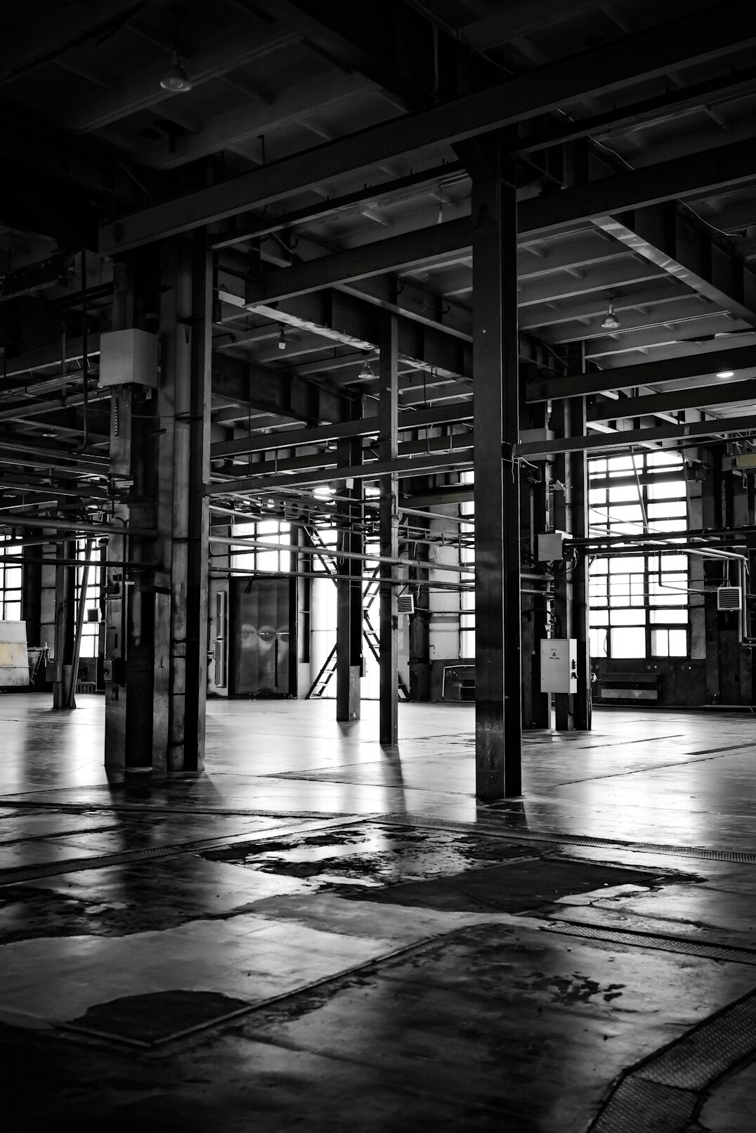 security guard in dark warehouse